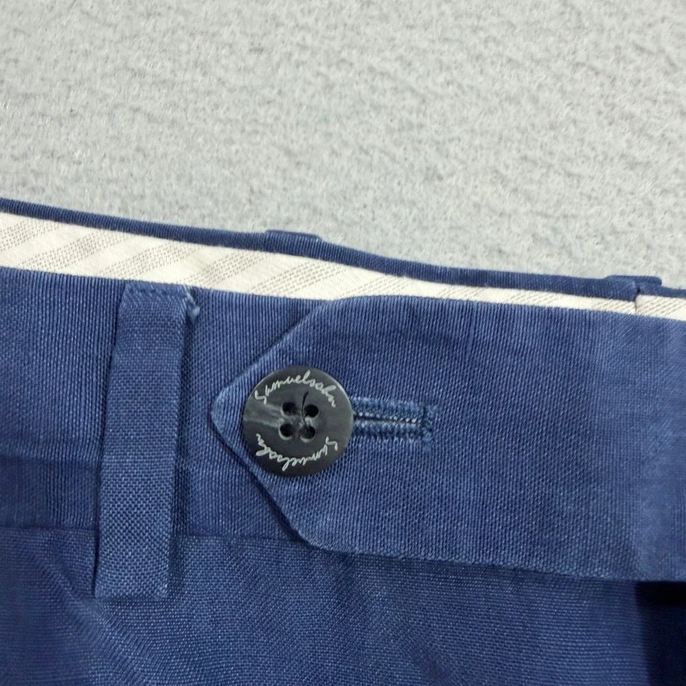 Vintage Samuelsohn Linen Pants Men's 34x30 Blue Pleated Trousers Dress Loose Fit